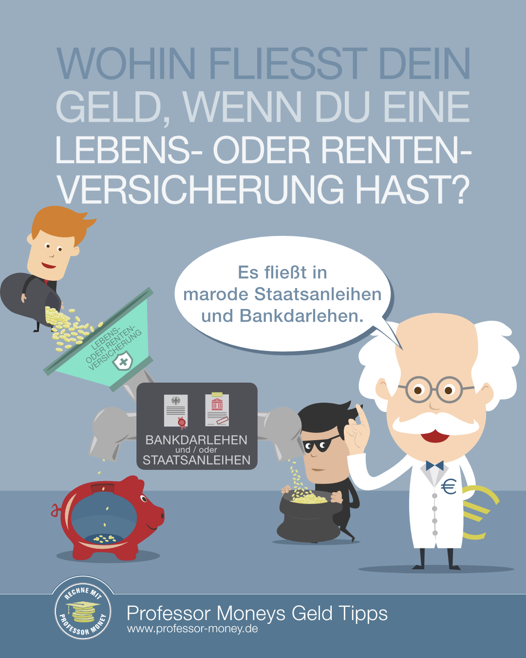 Dein Geld fließt in marode Staatsanleihen und Bankdarlehen, wenn du eine Lebens- oder Rentenversicherung hast.